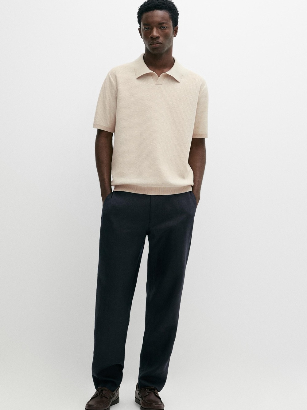 Zara Cream Short-Sleeve Polo Knit Sweater
